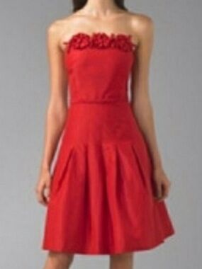 Lilly Pulitzer Belinda Red Silk Blend Rosette Strapless Fit & Flare Dress Size 0